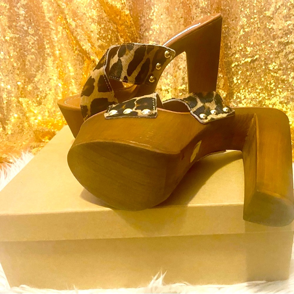 Leopard Print Platform Mule Heels - Brown Size 9 - Picture 6 of 11